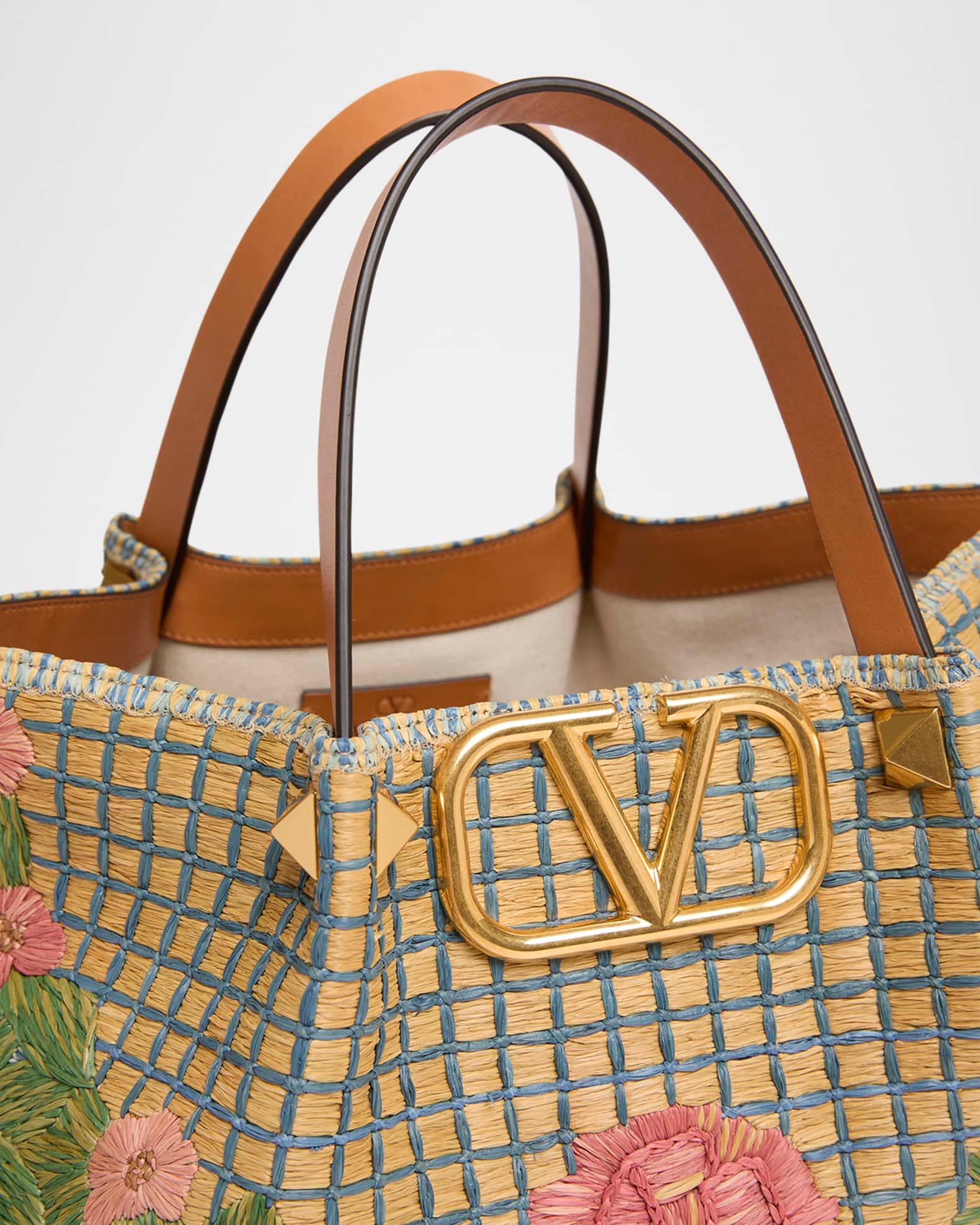 Floral-Embroidered Raffia Tote Bag Product Image