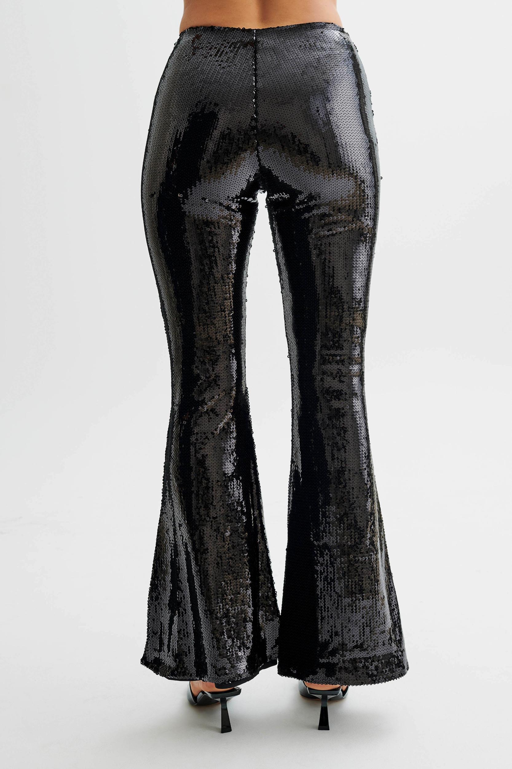 Wilma Wide Leg Sequin Pants - Black Product Image