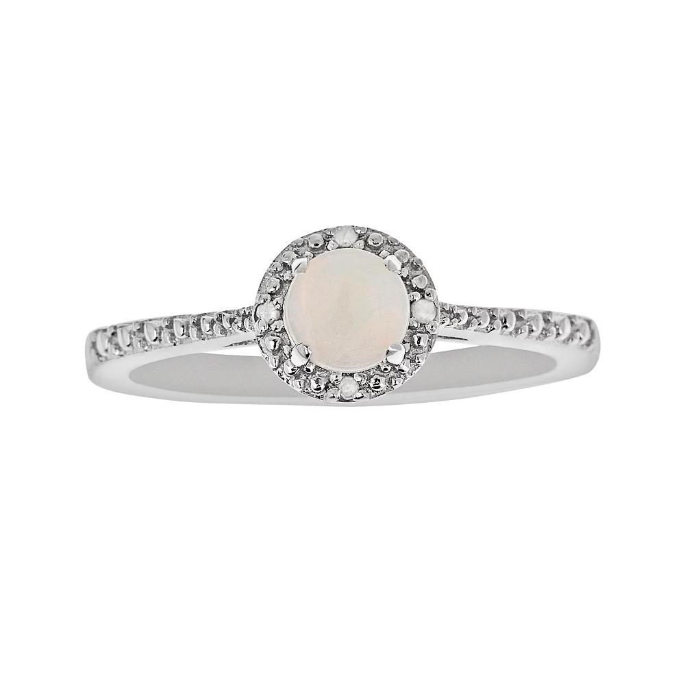 Celebration Gems Sterling Silver Opal and Diamond Accent Frame Ring, Women's,  Product Image