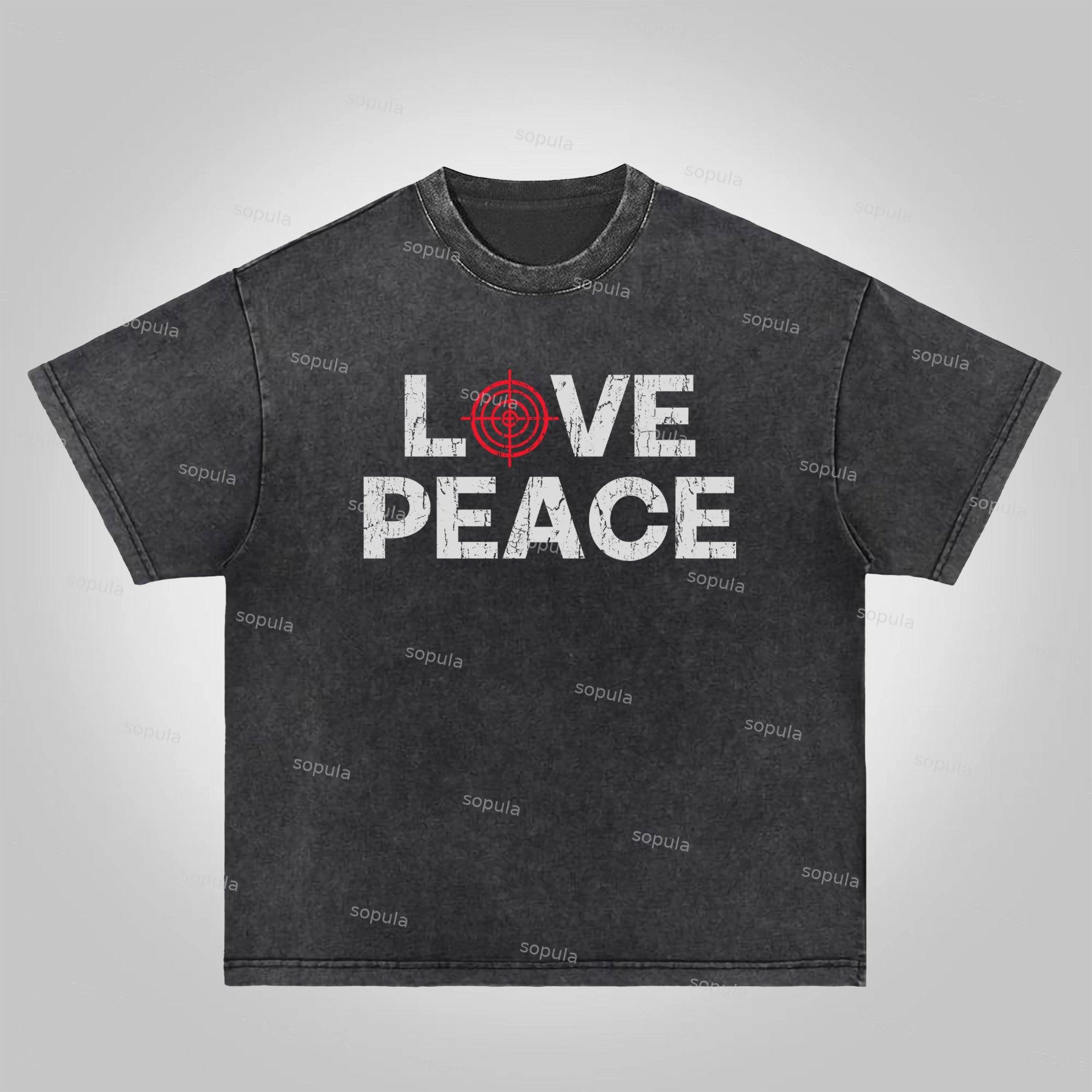Sopula Love Peace Retro Deconstructed Gun Graphic Acid Wash T-shirt Product Image