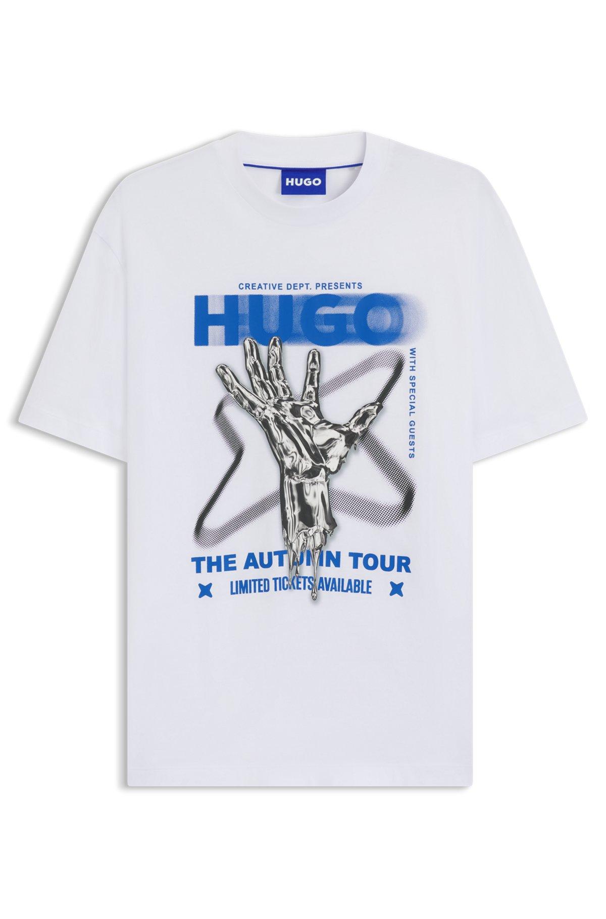 HUGO - Cotton-jersey T-shirt with music-inspired artwork - White Product Image