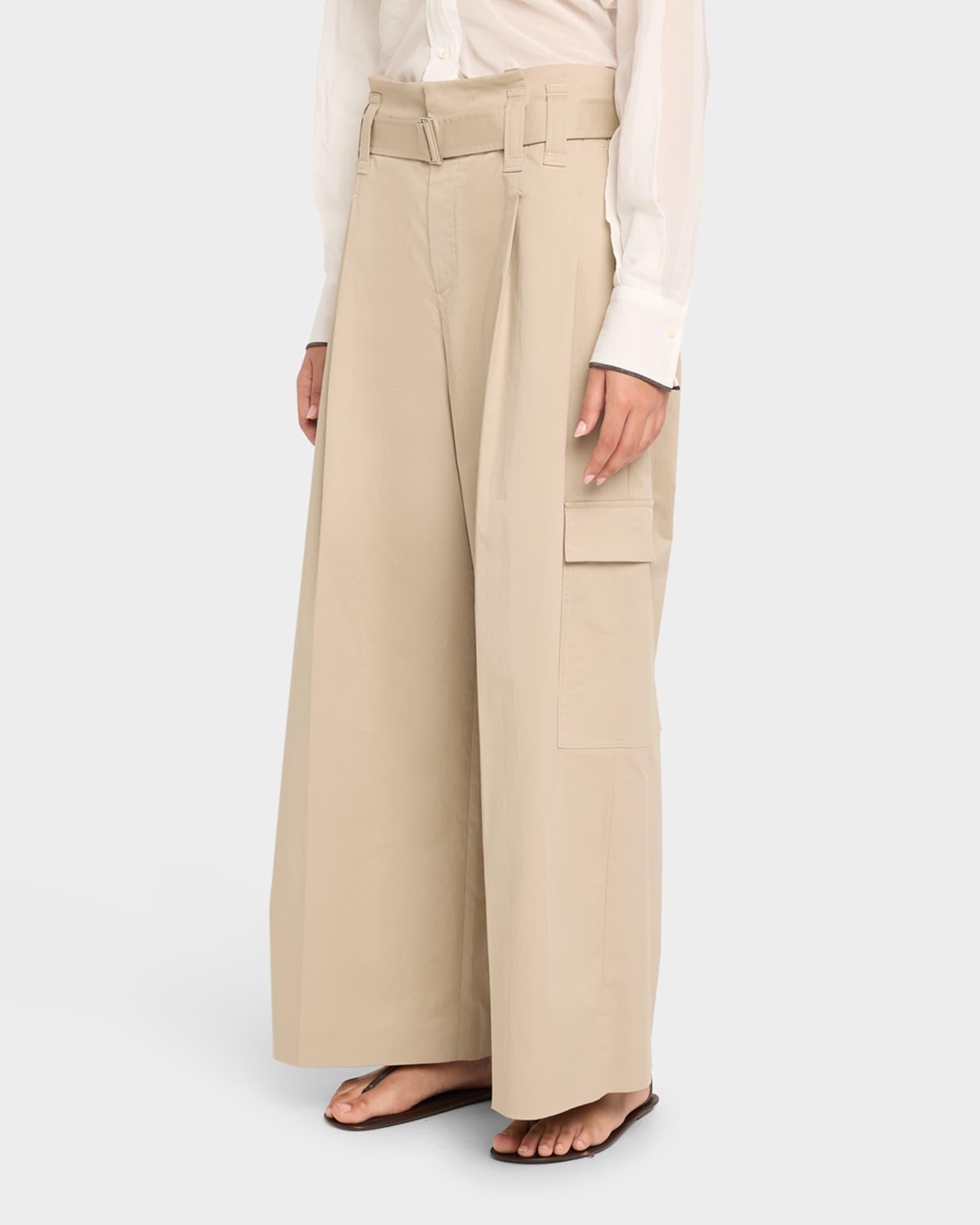 Pleated Cotton Gabardine Wide-Leg Cargo Pants Product Image
