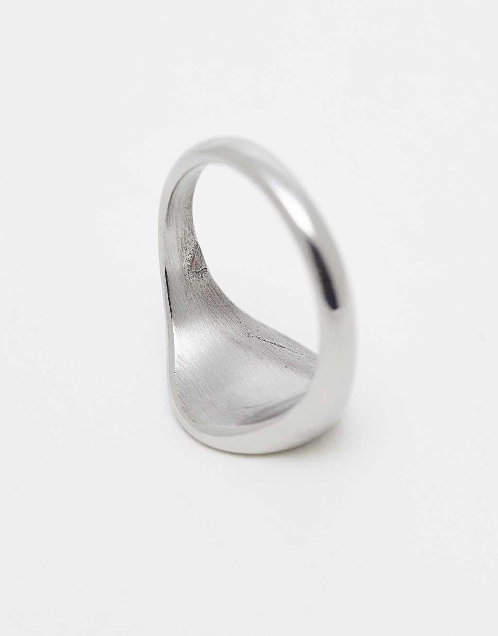 ASOS DESIGN waterproof stainless steel signet ring in silver tone  Product Image