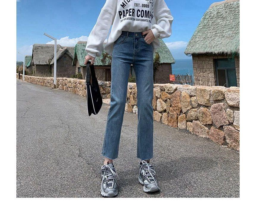 Mid Rise Washed Crop Straight Leg Jeans Product Image