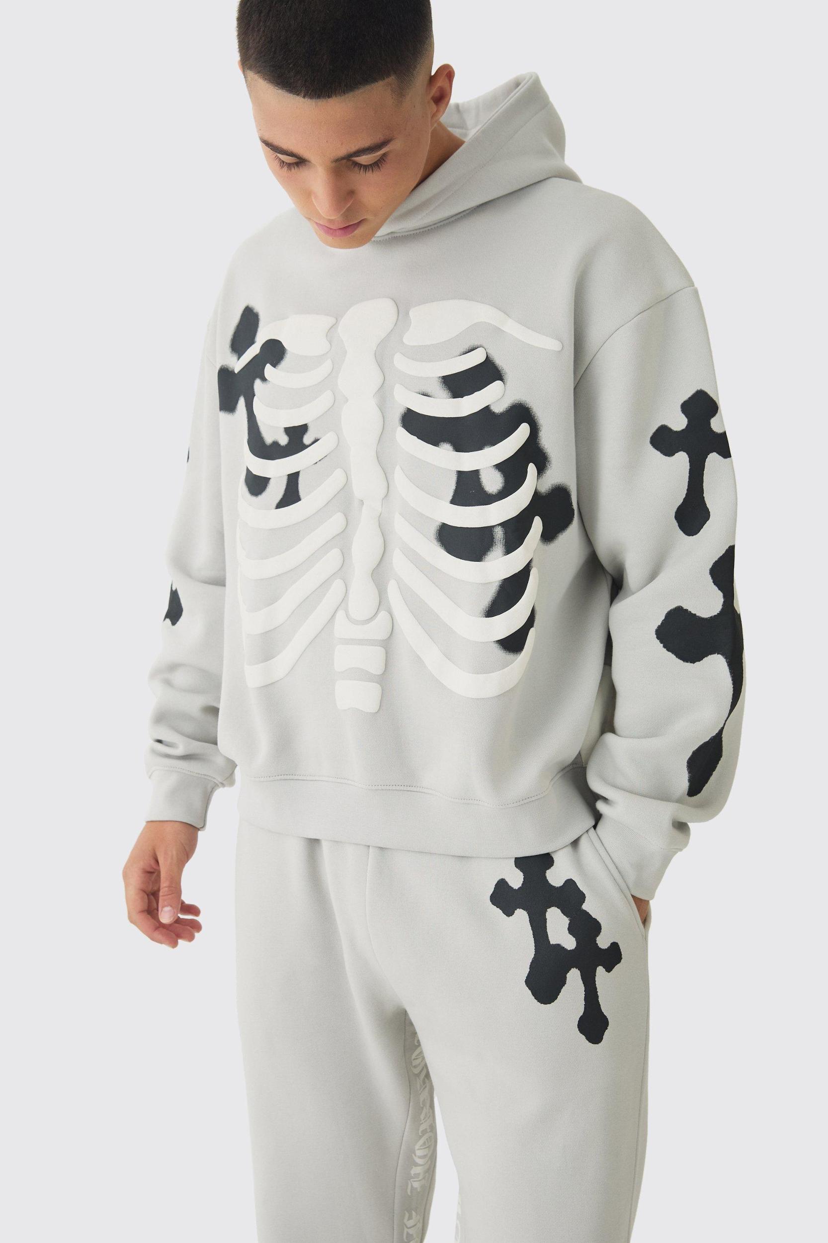Oversized Boxy Skeleton Puff Print Cross Tracksuit | boohooMAN USA Product Image