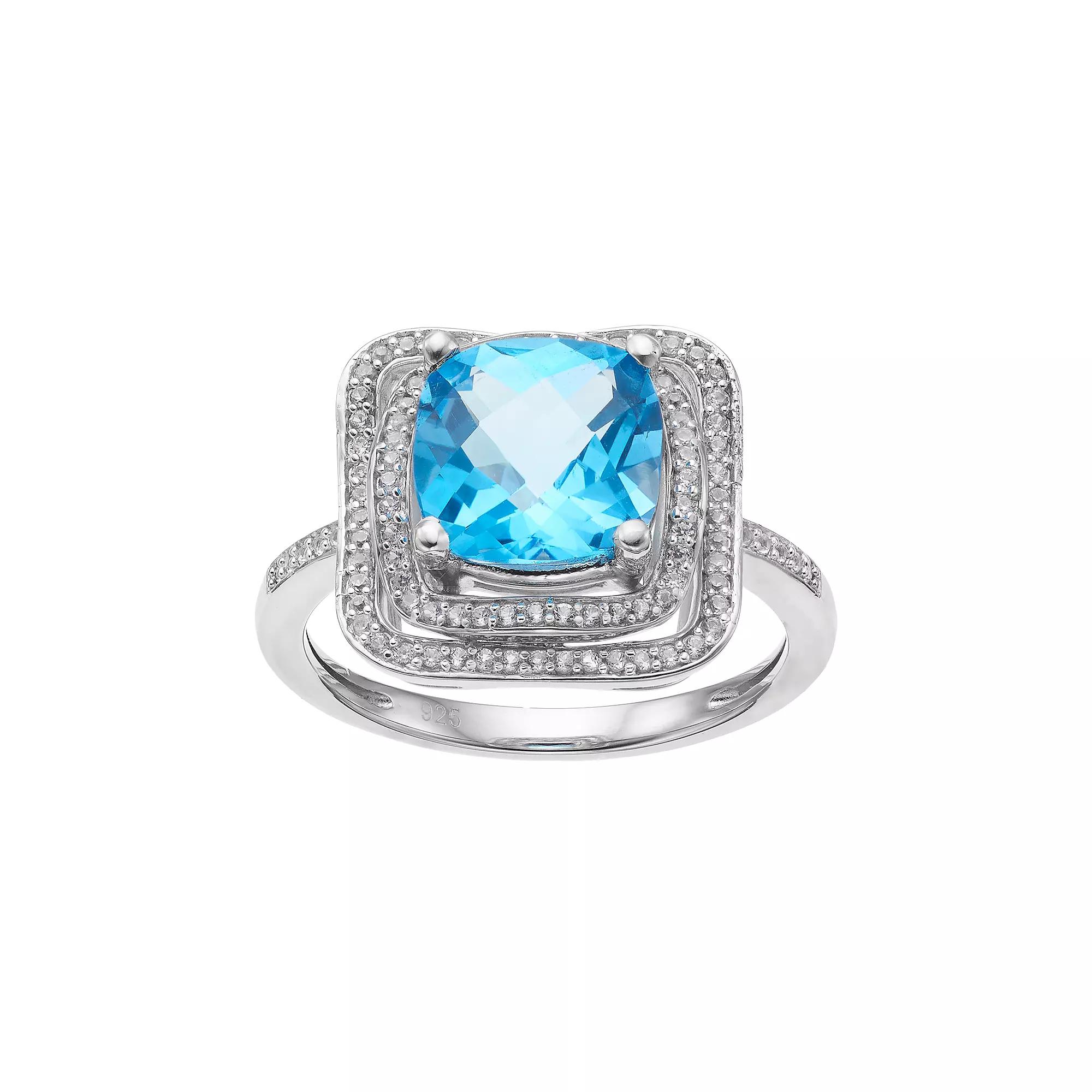 Sterling Silver Blue Topaz Tiered Halo Ring, Women's, Size: 6 Product Image