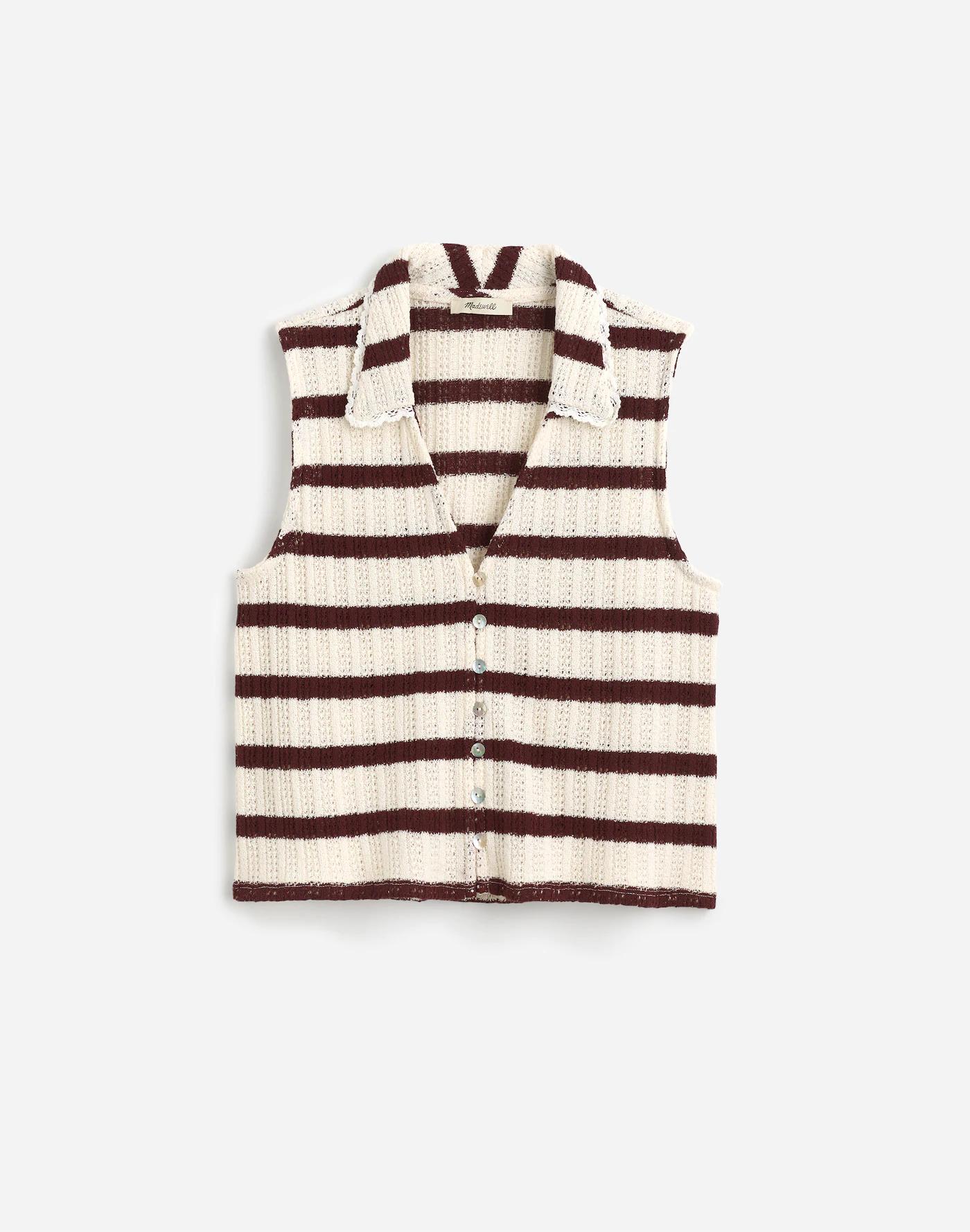 Crochet-Knit V-Neck Sweater Vest Product Image