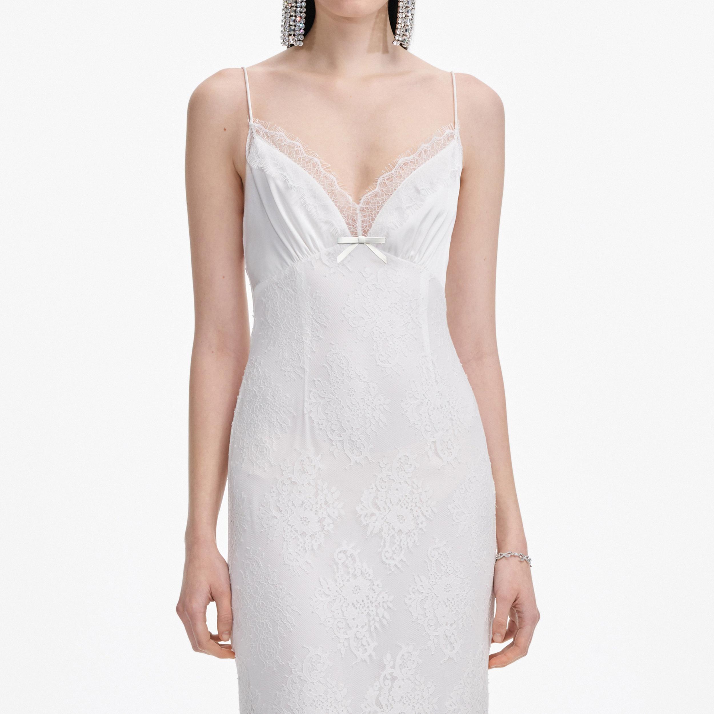 White Strappy Floral Lace Maxi Dress Product Image