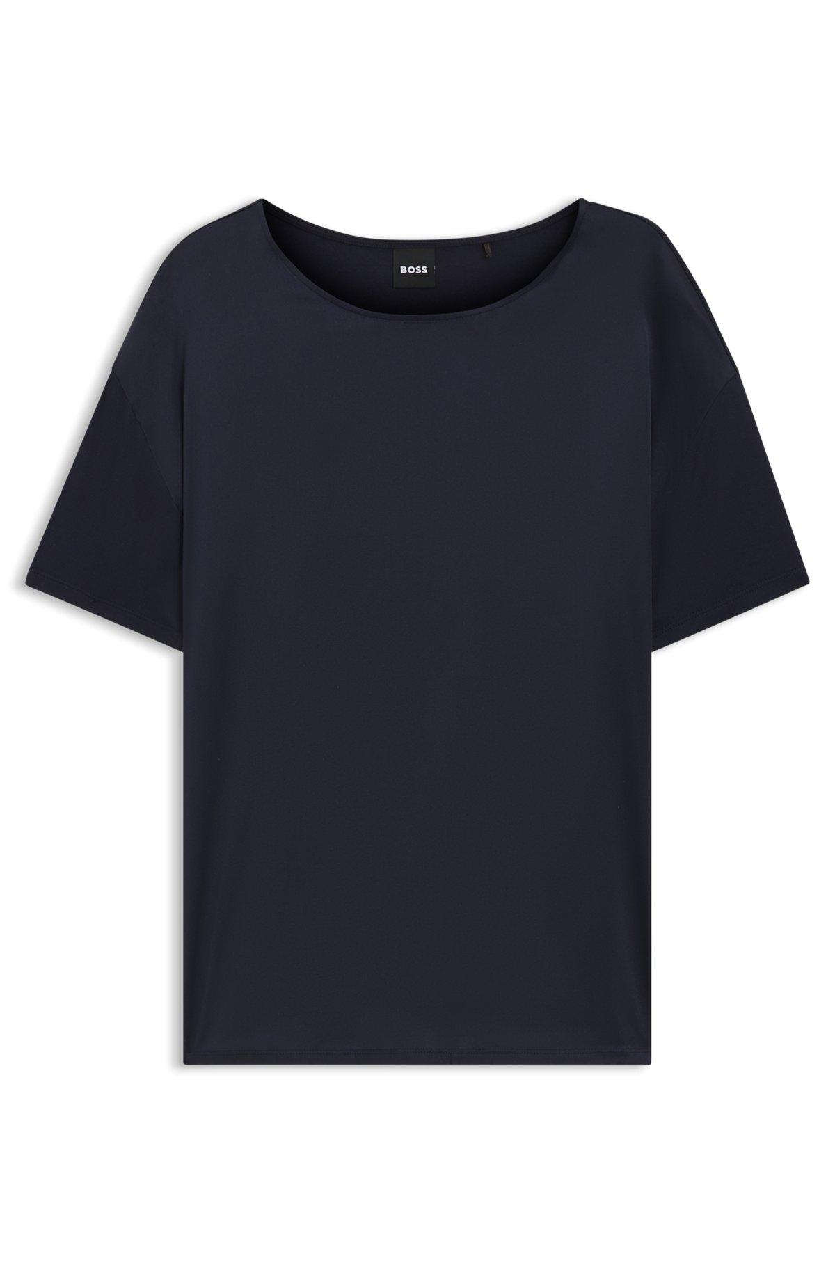 BOSS - Regular-fit jersey top with stretch-silk front - Dark Blue Product Image