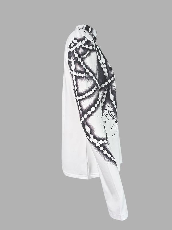 Long Sleeves Skinny Printed Striped High Neck T-Shirts Tops Product Image