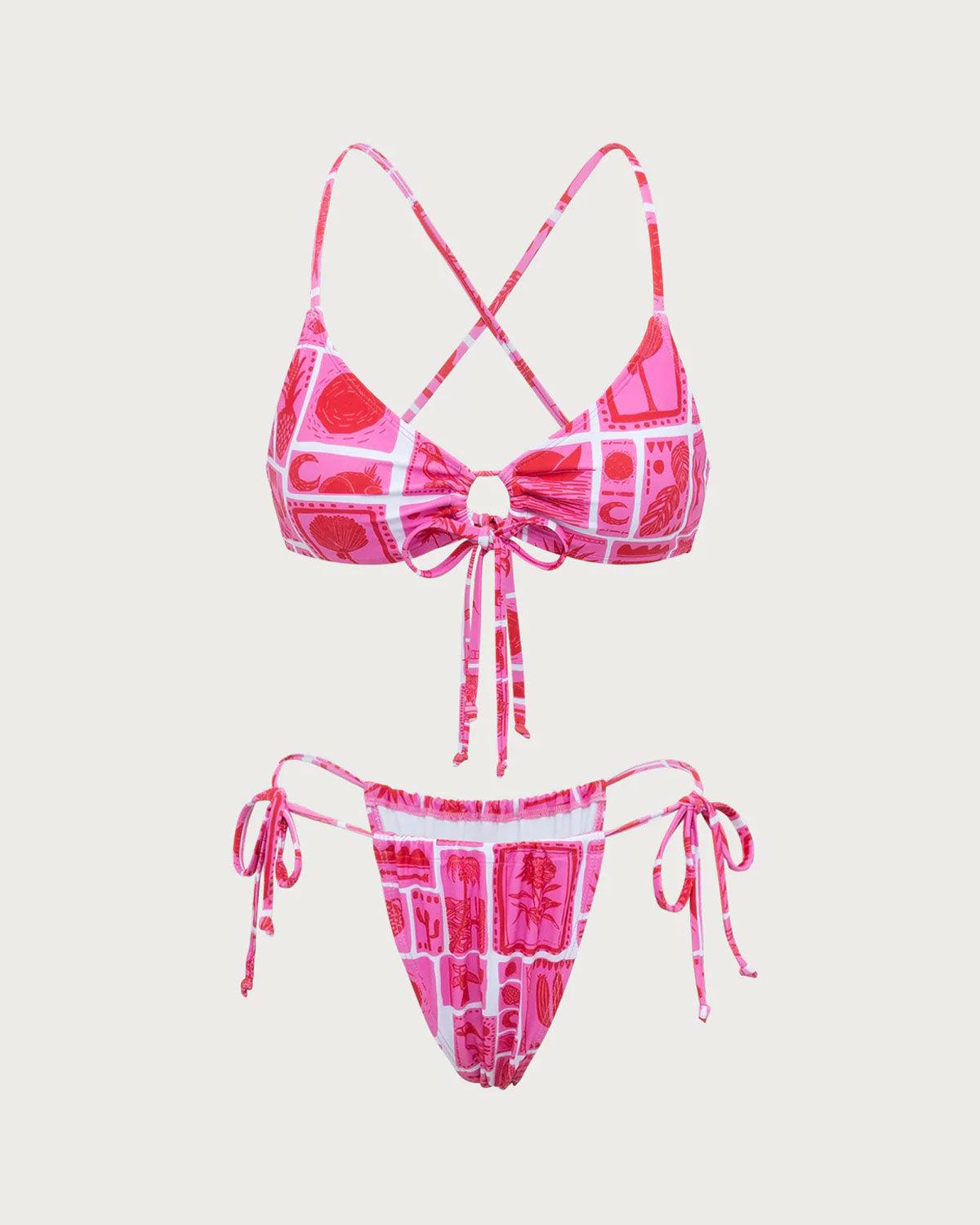 Pink Geometric Ruched Bikini Set Product Image