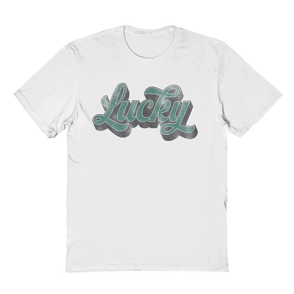 Men's Lucky Script St. Patrick's Day Graphic Tee, Size: Small, White Product Image