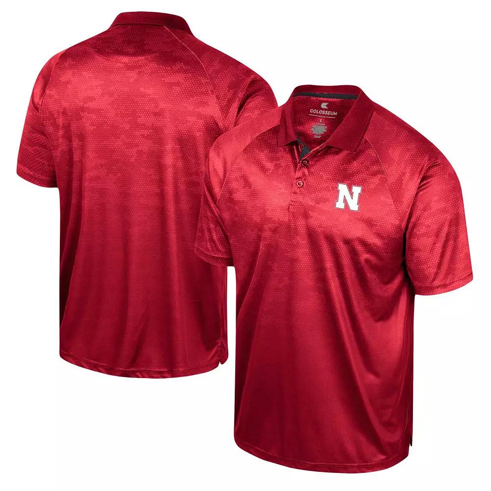 Men's Colosseum Scarlet Nebraska Huskers Honeycomb Raglan Polo,  Product Image