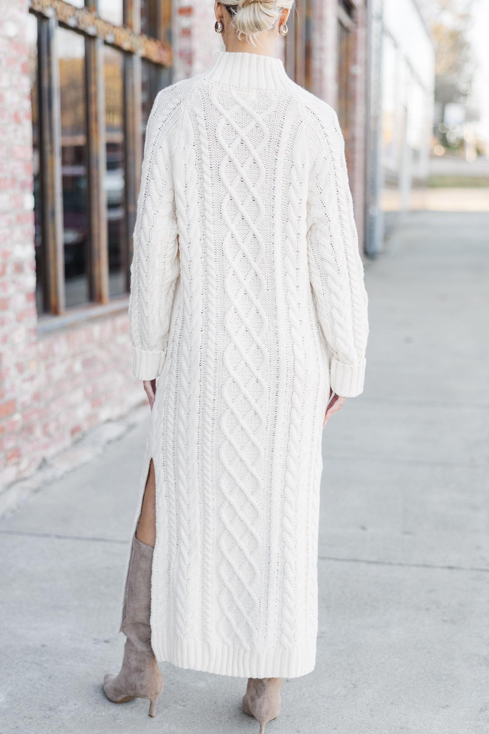 Let It All Go Cream Sweater Midi Dress Female Product Image