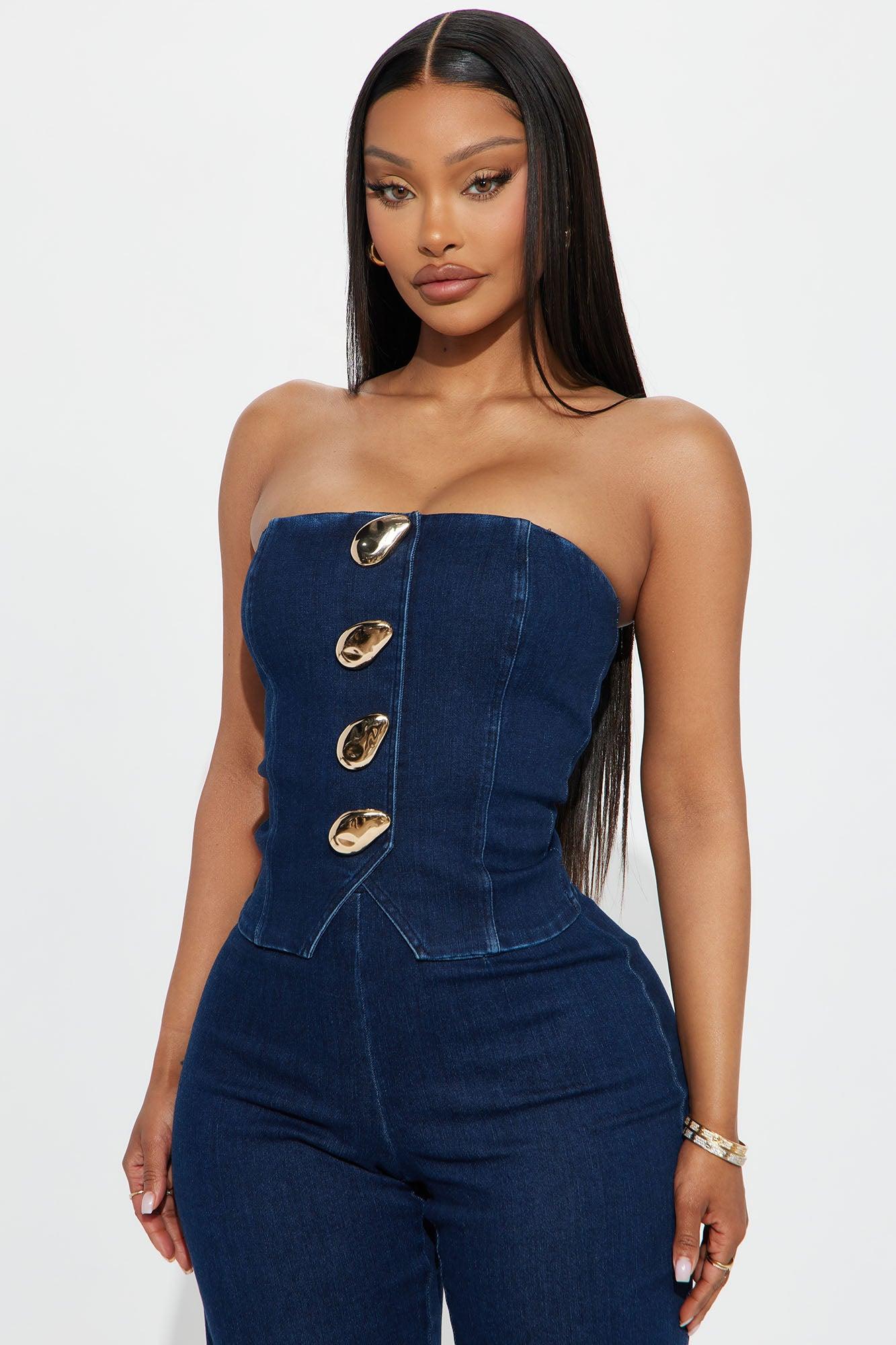 In Your Dreams Denim Pant Set - Dark Denim Female Product Image