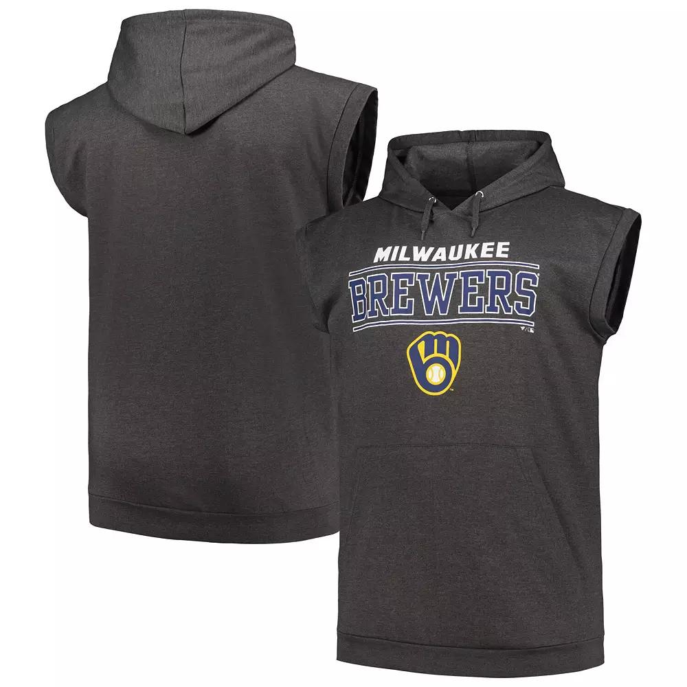 Men's Profile Heather Charcoal Milwaukee Brewers Big & Tall Muscle Sleeveless Pullover Hoodie, Size: 3XB Product Image