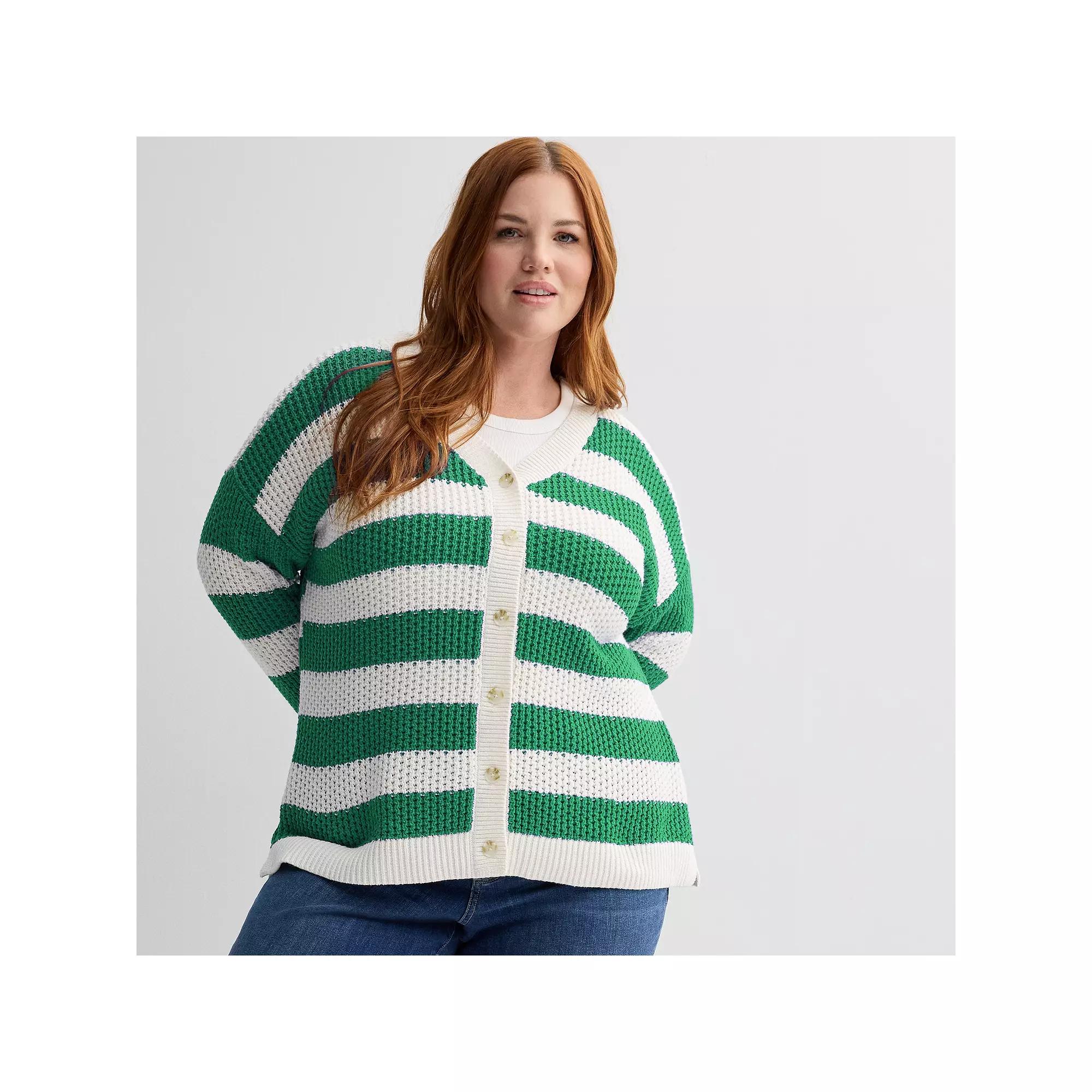 Plus Size Sonoma Goods For Life Striped Button-Front Cardigan, Womens Product Image