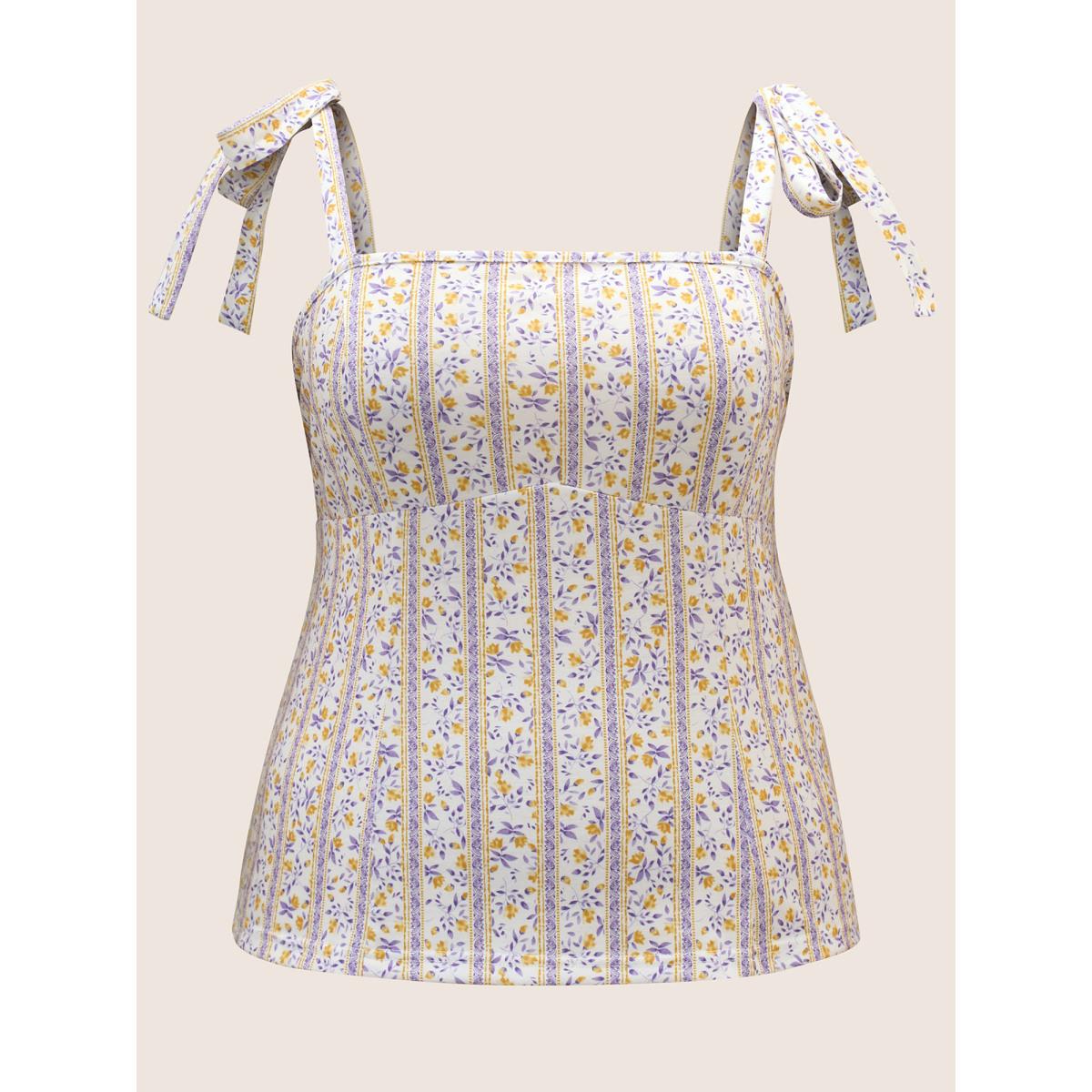 Plus Size Ditsy Floral Shirred Tie Knot Cami Top Women Multicolor Elegant Contrast Non Everyday Tank Tops Camis BloomChic 30/6X Product Image
