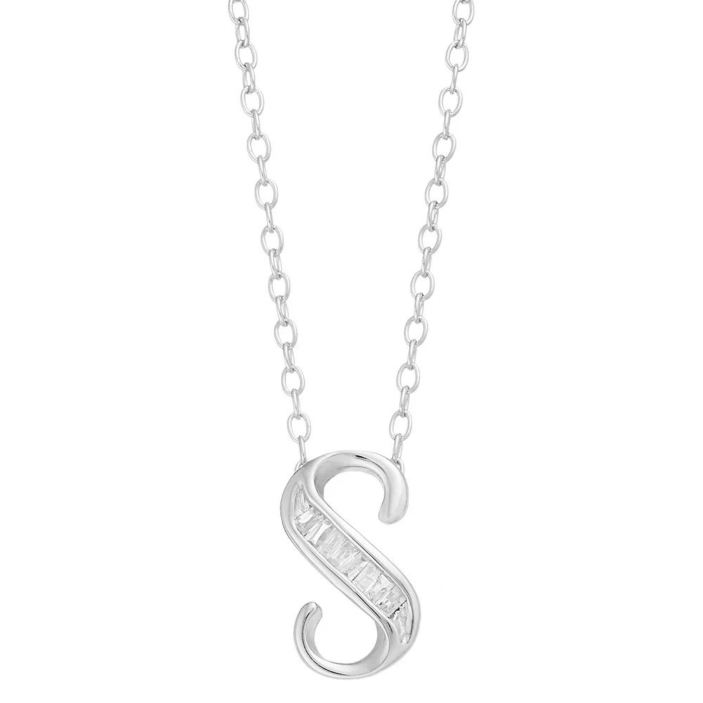 Sterling Silver Baguette Diamond Initial Pendant Necklace, Women's,  Product Image