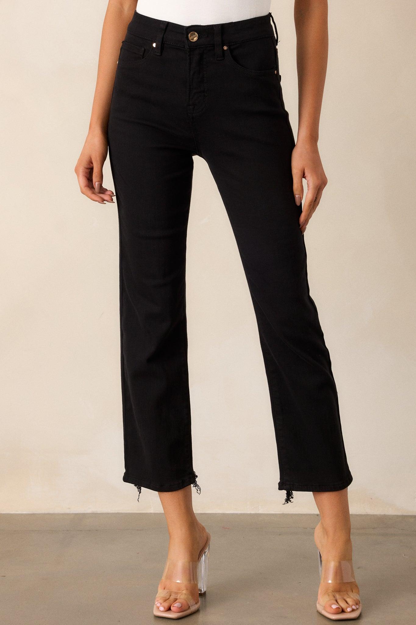 Soft Shadows Black Straight Leg Cropped Raw Hem Jeans Product Image