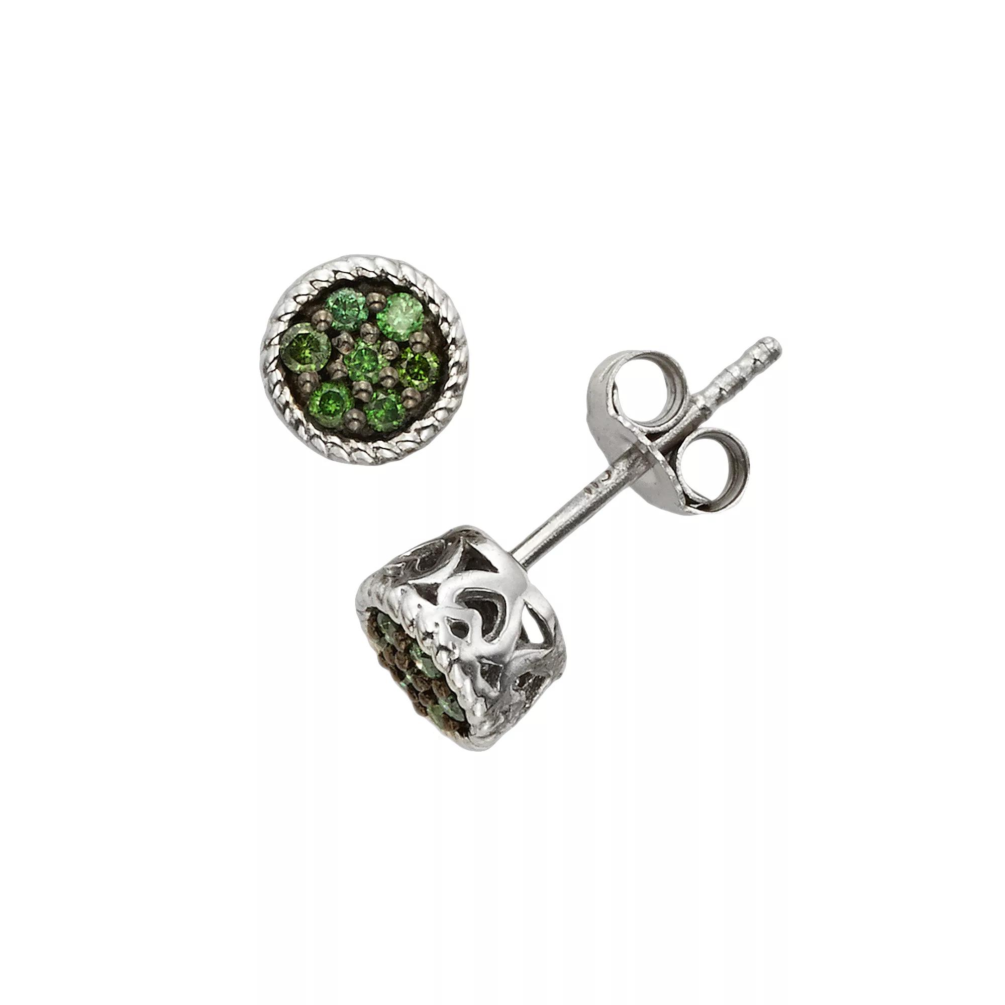 Jewelexcess Sterling Silver 1/7-ct. T.W. Green Diamond Stud Earrings, Women's Product Image