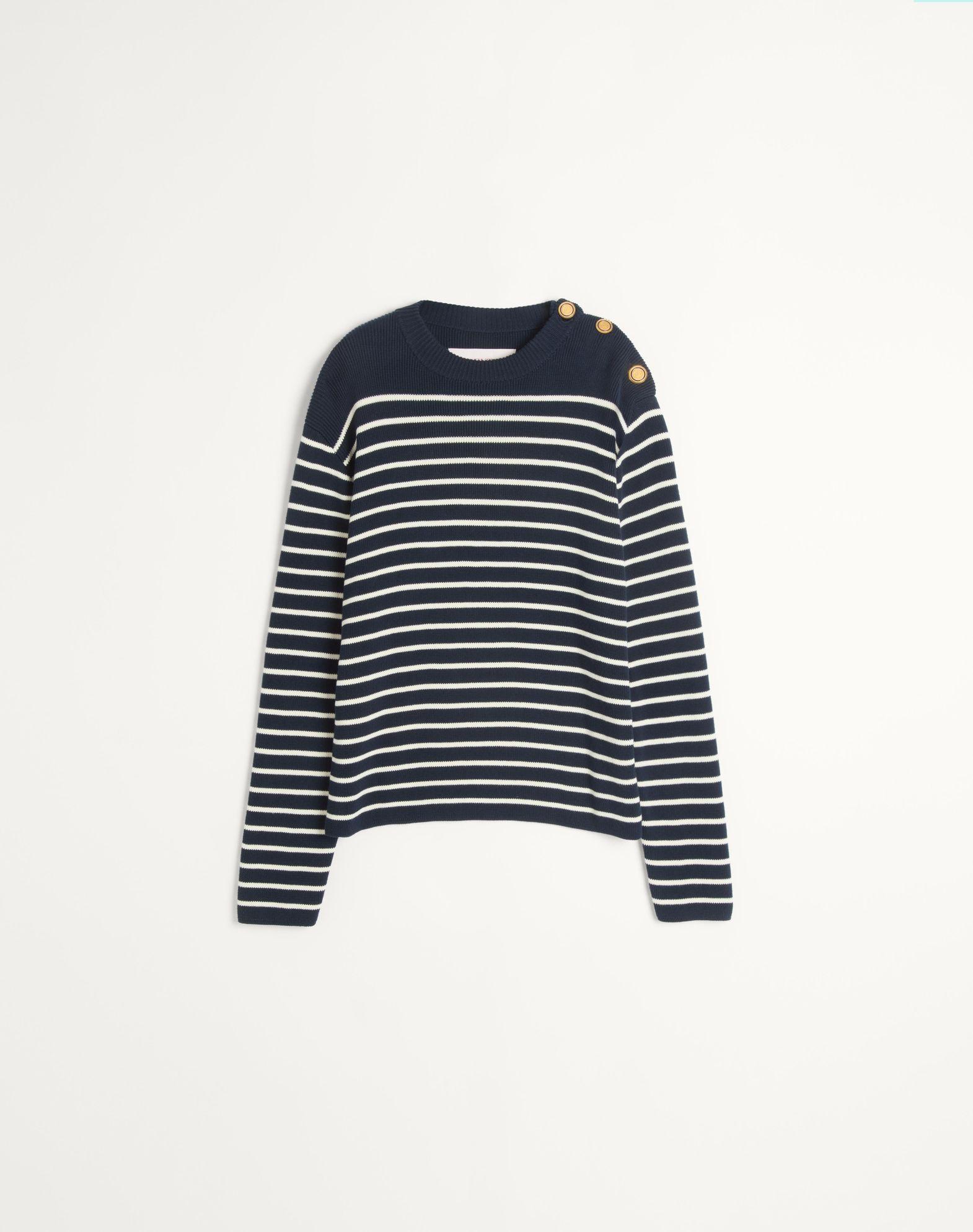 Striped Cotton Crewneck Sweater With Buttons On The Shoulder Product Image