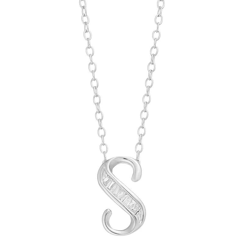 Sterling Silver Baguette Diamond Initial Pendant Necklace, Women's,  Product Image