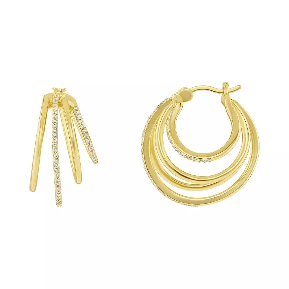 PRIMROSE Gold Tone Pave Cubic Zirconia 4 Row Hoop Earrings, Women's Product Image