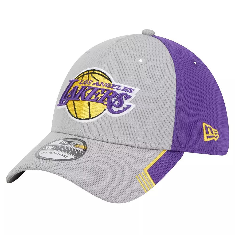 Men's New Era Gray/Purple Los Angeles Lakers Active Trim 39THIRTY Flex Hat, Size: Large/XL, Grey Product Image