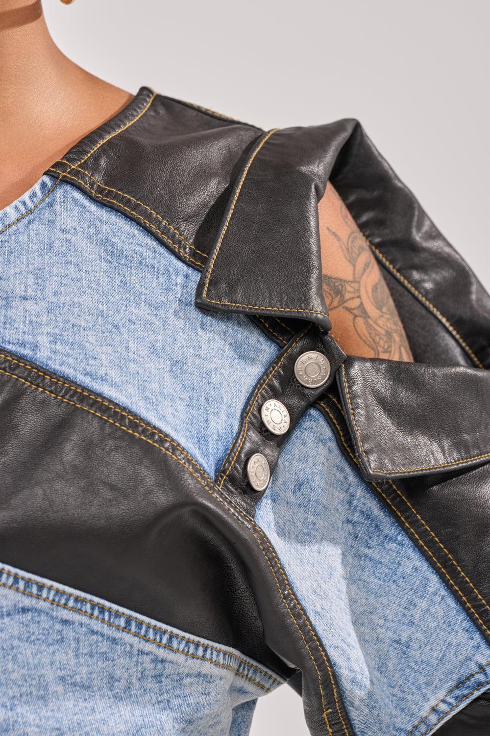 DISILLUSIONED DENIM PU TOP Product Image