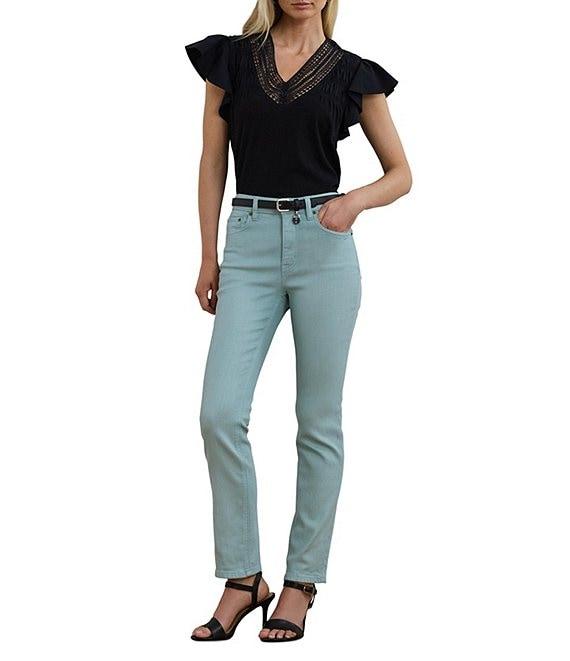 Lauren Ralph Lauren Cotton Blend V-Neck Lace Trim Tee Product Image