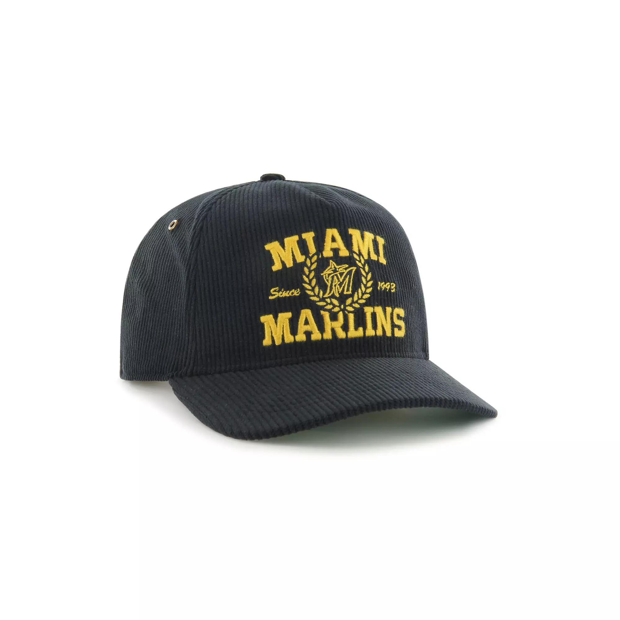 Men's '47 Black Miami Marlins Laurus Corduroy Hitch Snapback Hat Product Image