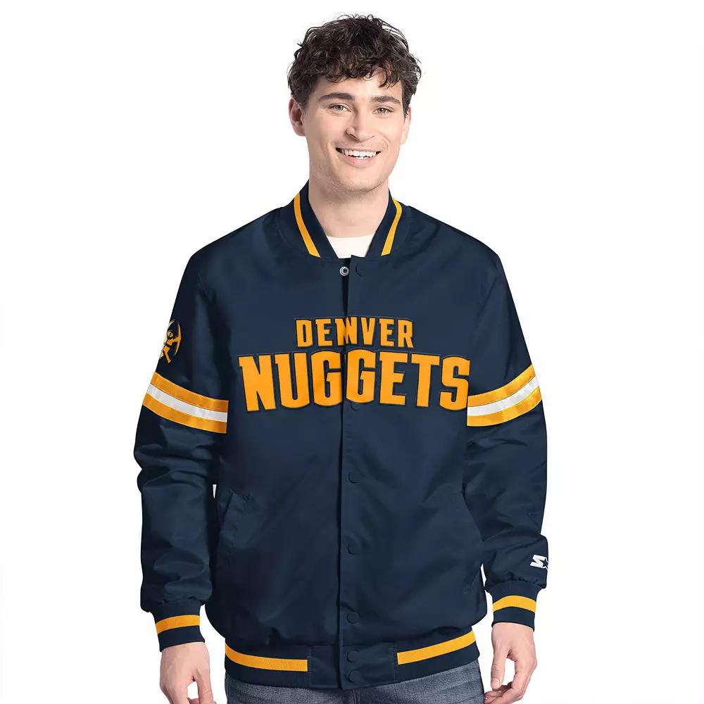 Men's Starter Navy/Gold Denver Nuggets Scout Full Snap Varsity Jacket,  Product Image
