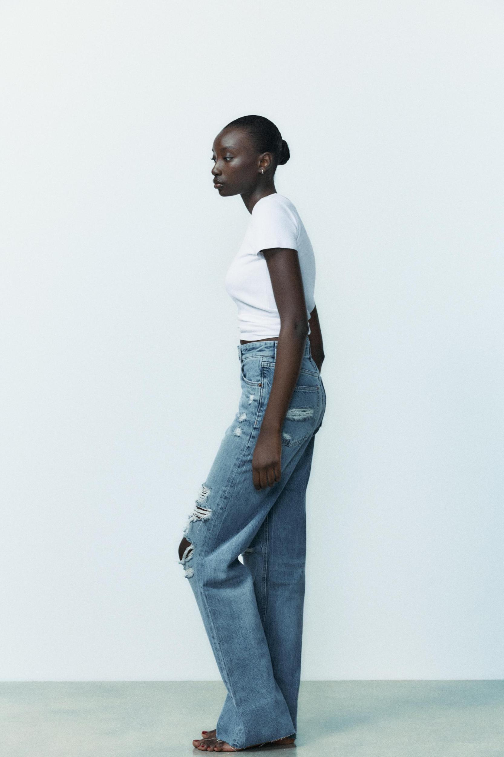 TRF HIGH RISE WIDE LEG RIPPED JEANS Product Image