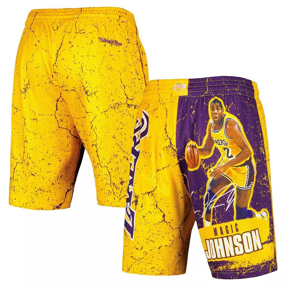 Men's Mitchell & Ness Magic Johnson Gold Los Angeles Lakers Hardwood Classics Player Burst Shorts, Size: Medium Product Image