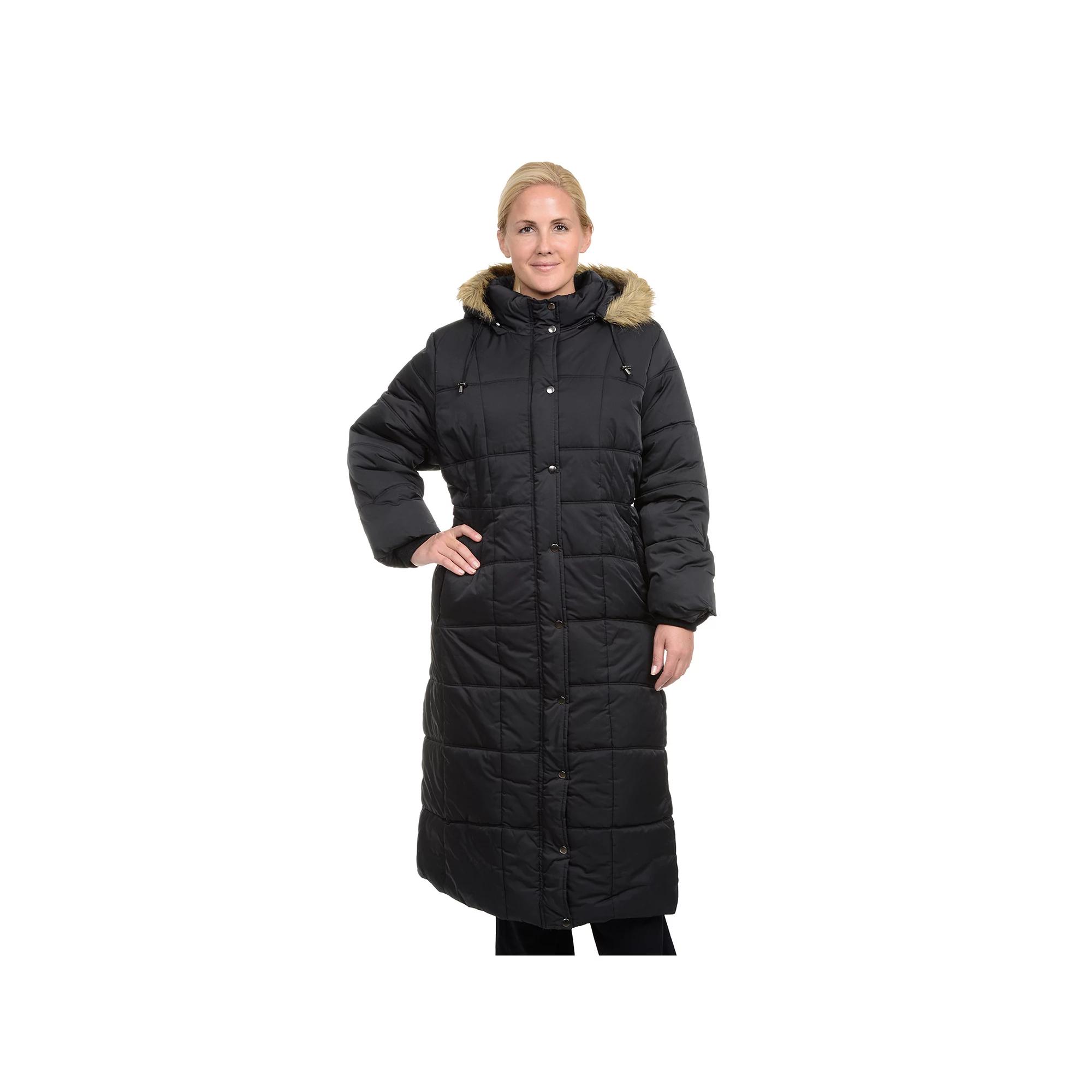 Plus Size Excelled Hooded Long Puffer Coat, Women's, Size: 3XL, Black Product Image