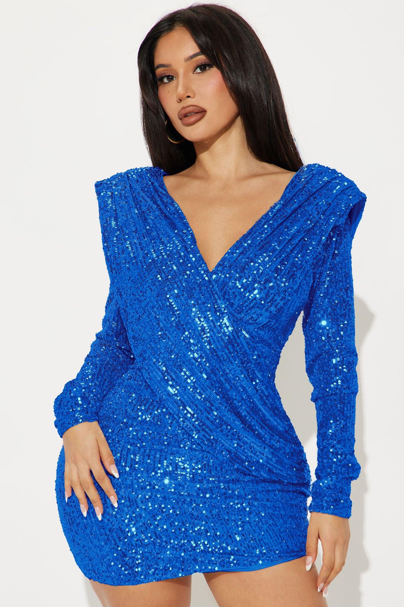 Lustrous Luxury Sequin Mini Dress - CobaltBlue Product Image
