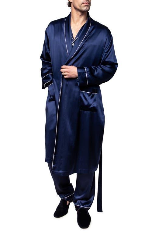 Petite Plume Men's Navy Piped Silk Robe at Nordstrom,  Product Image