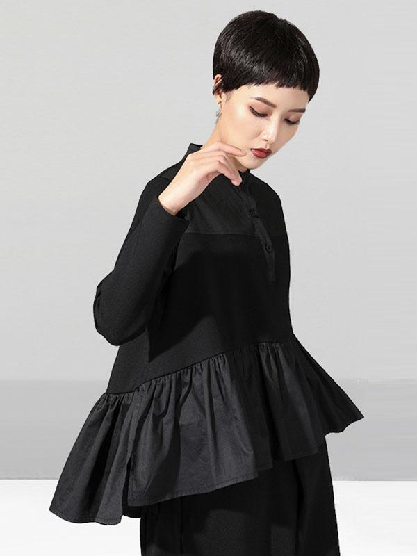 Original Creation Long Sleeves Loose Falbala Split-Joint Stand Collar T-Shirts Tops Product Image