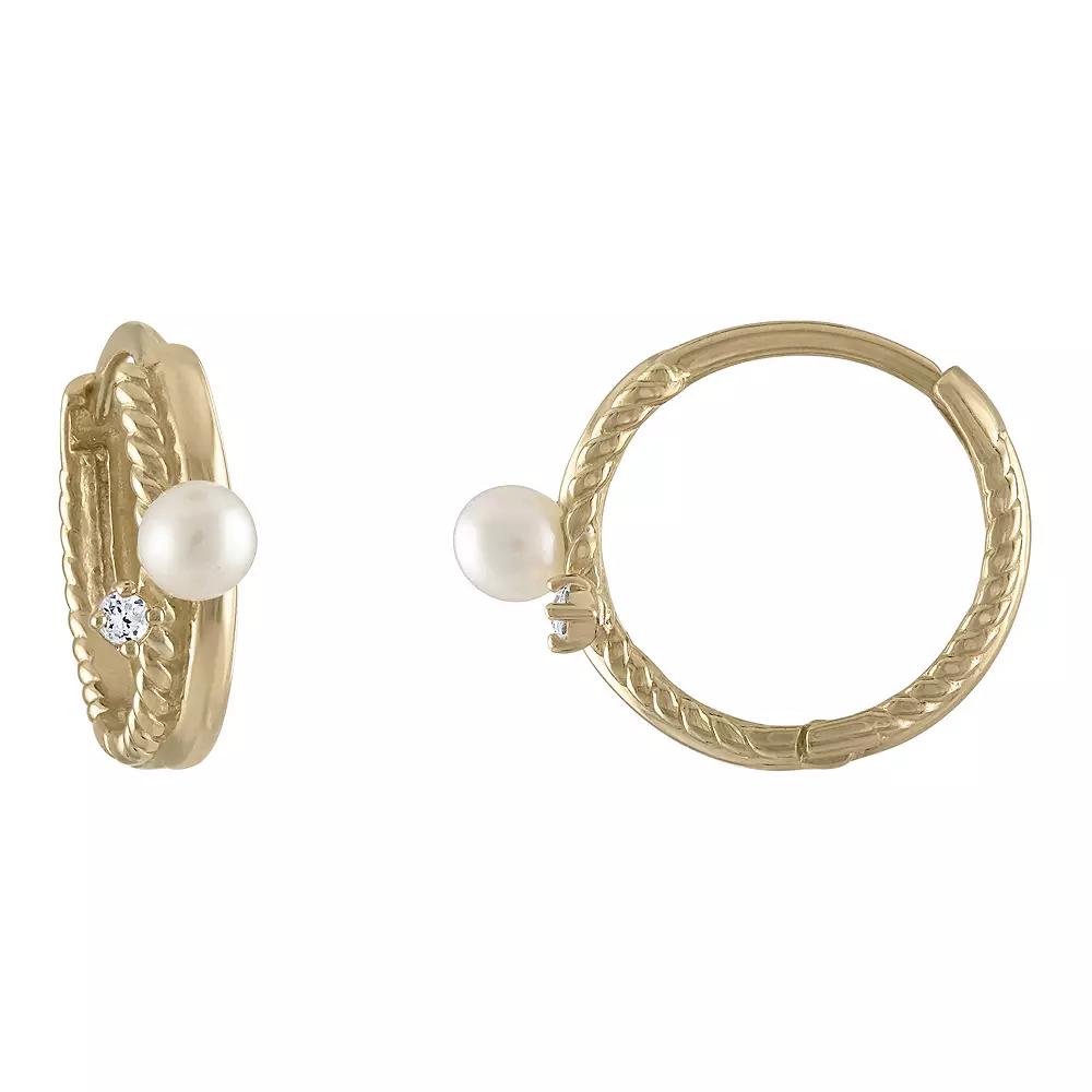 Amella Jewels 14k Gold Pearl & Cubic Zirconia Huggie Earring, Women's Product Image