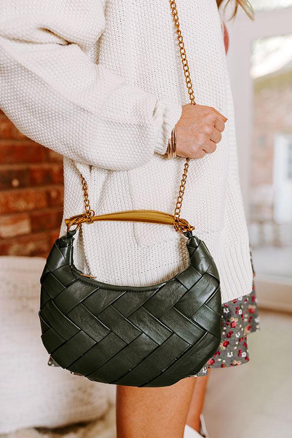 Easy To Style Faux Leather Woven Purse in Dark Olive Product Image