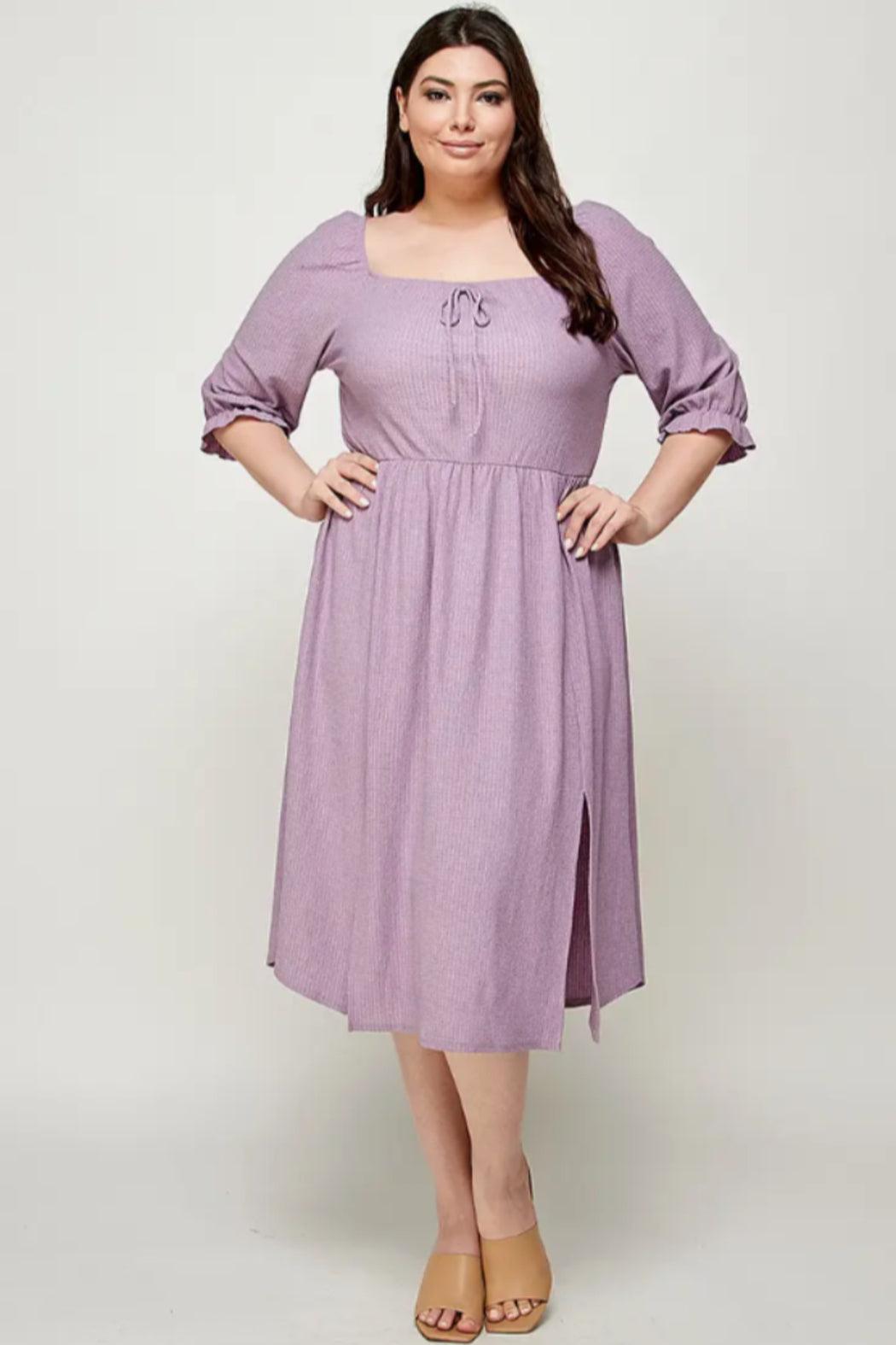 Square Neck Midi Dress With Slits Product Image