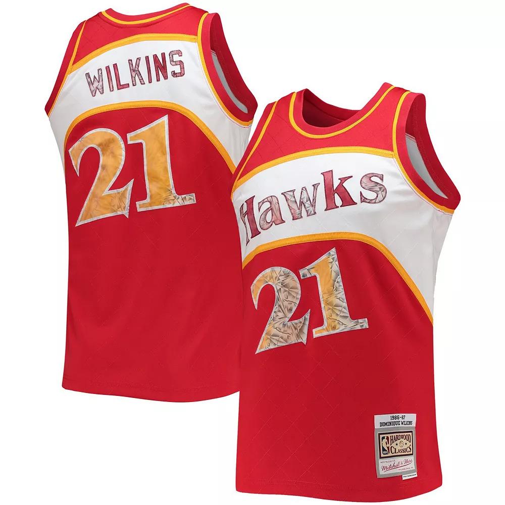 Men's Mitchell & Ness Dominique Wilkins Red Atlanta Hawks 1986-87 Hardwood Classics 75th Anniversary Diamond Swingman Jersey, Size: Small Product Image