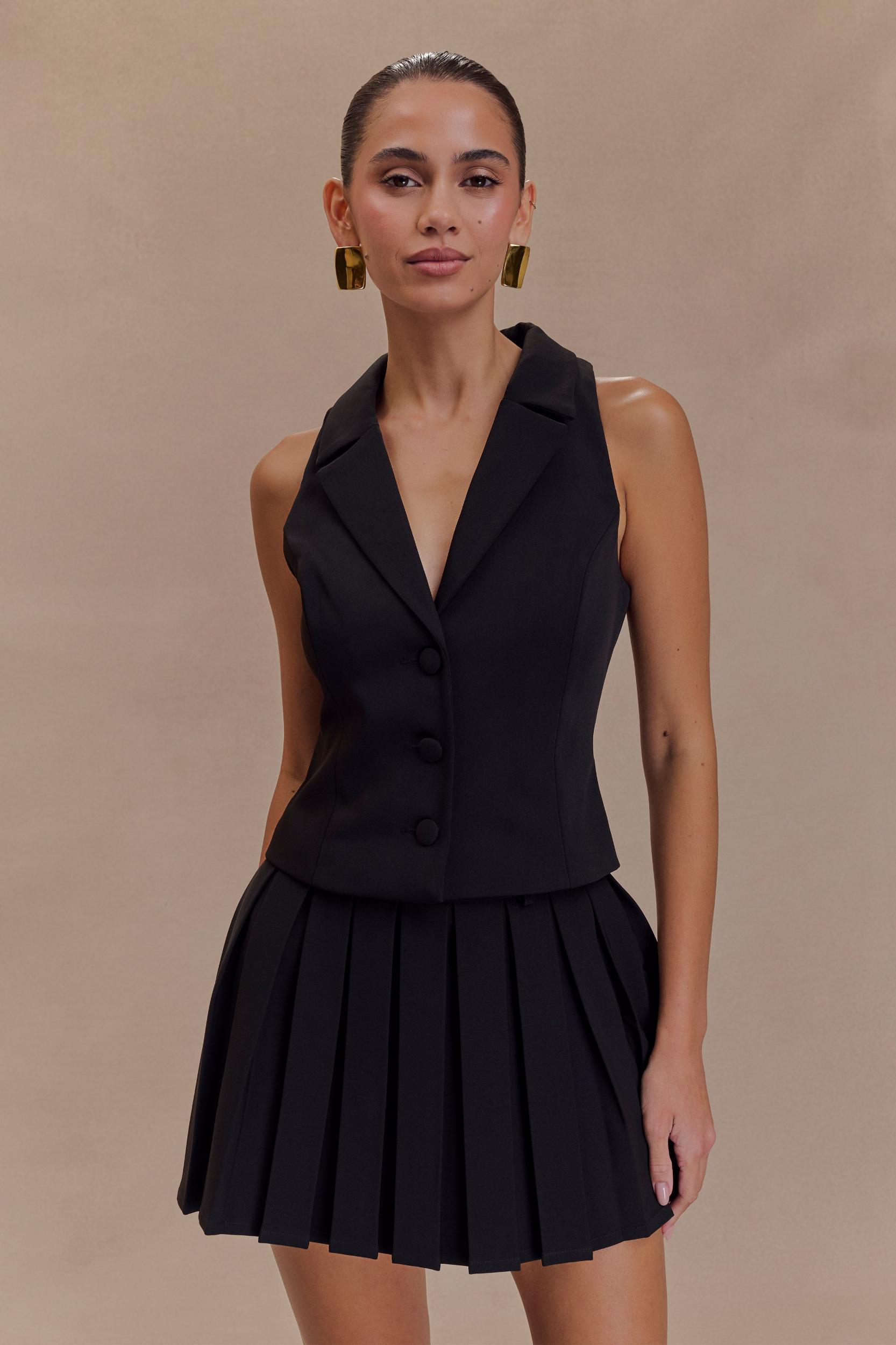 Mura Pleated Mini Skirt - Black Product Image