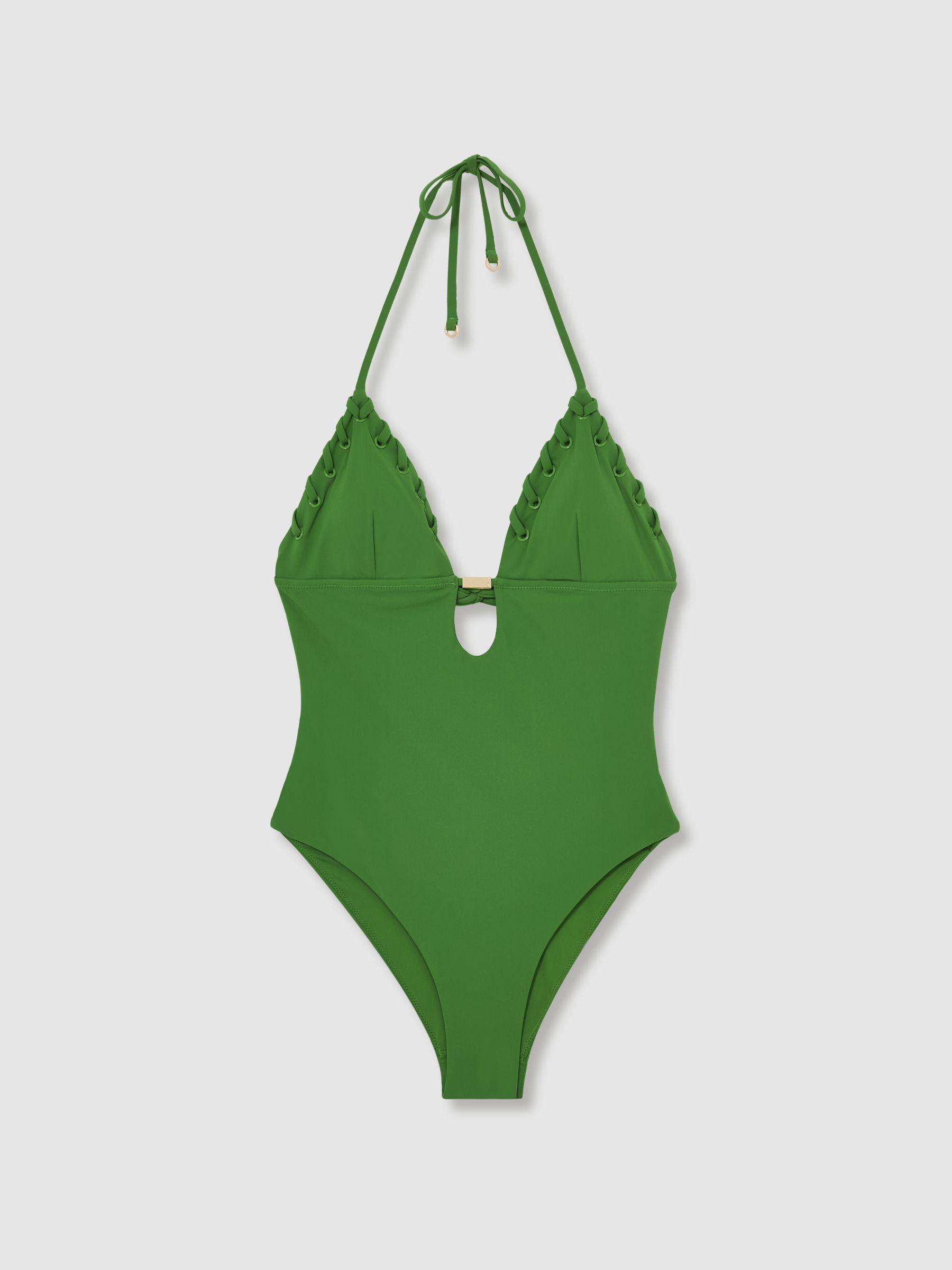 Whipstitch Halterneck Swimsuit in Green Product Image