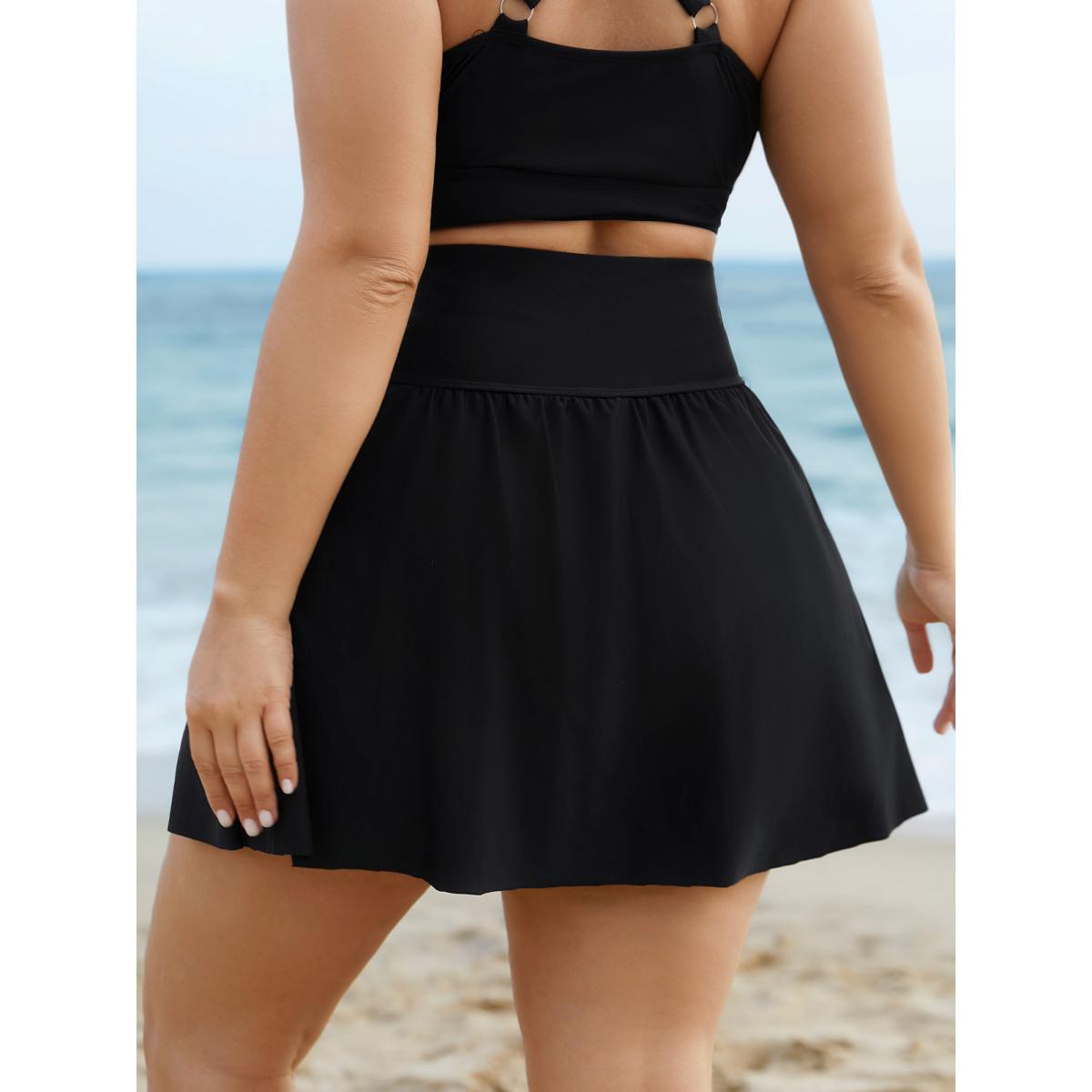 Plus Size Solid Pocket Flared Swim Skirt Women's Swimwear Black Beach High stretch Bodycon High Rise Side seam pocket Curve Swim Bottoms BloomChic 12/L Product Image
