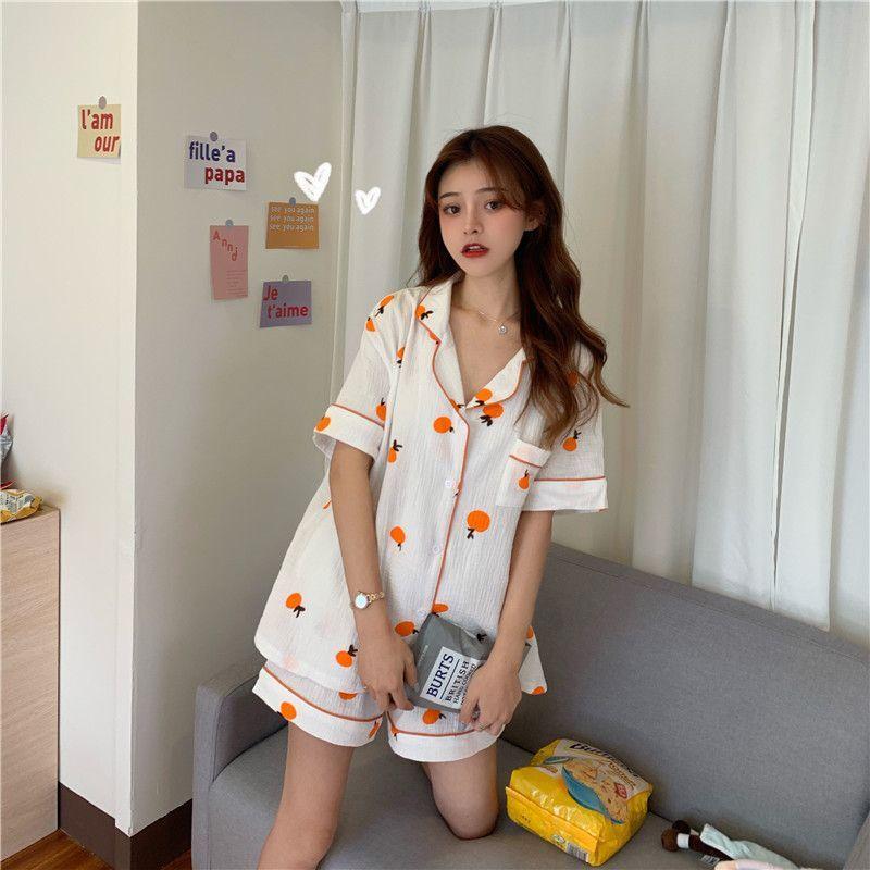 Pajama Set: Printed Short-Sleeve Top + Shorts Product Image