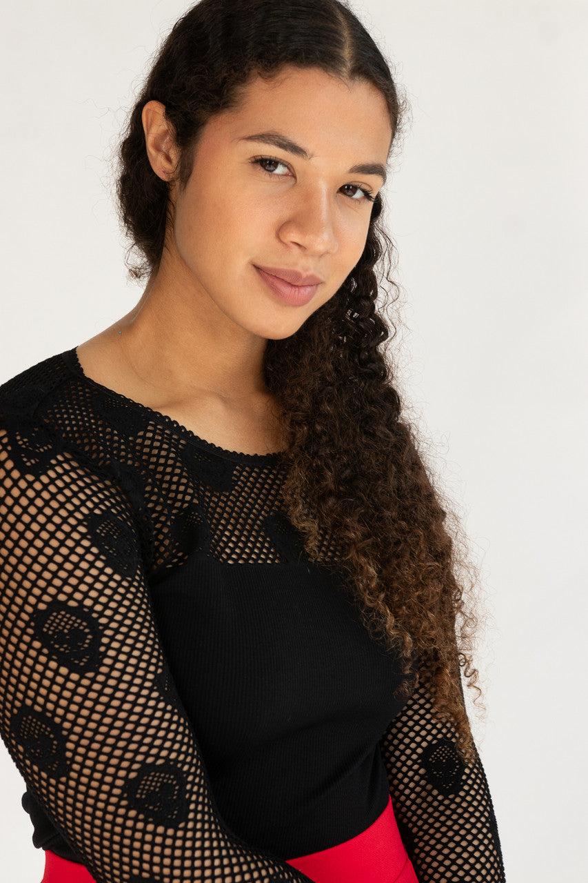 Black Skull Long Sleeve Fishnet Top Product Image