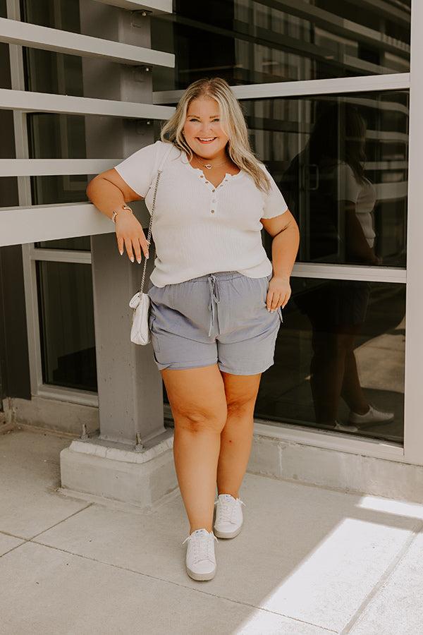 Cafe Hangout Ribbed Henley Top in Ivory Curves Product Image