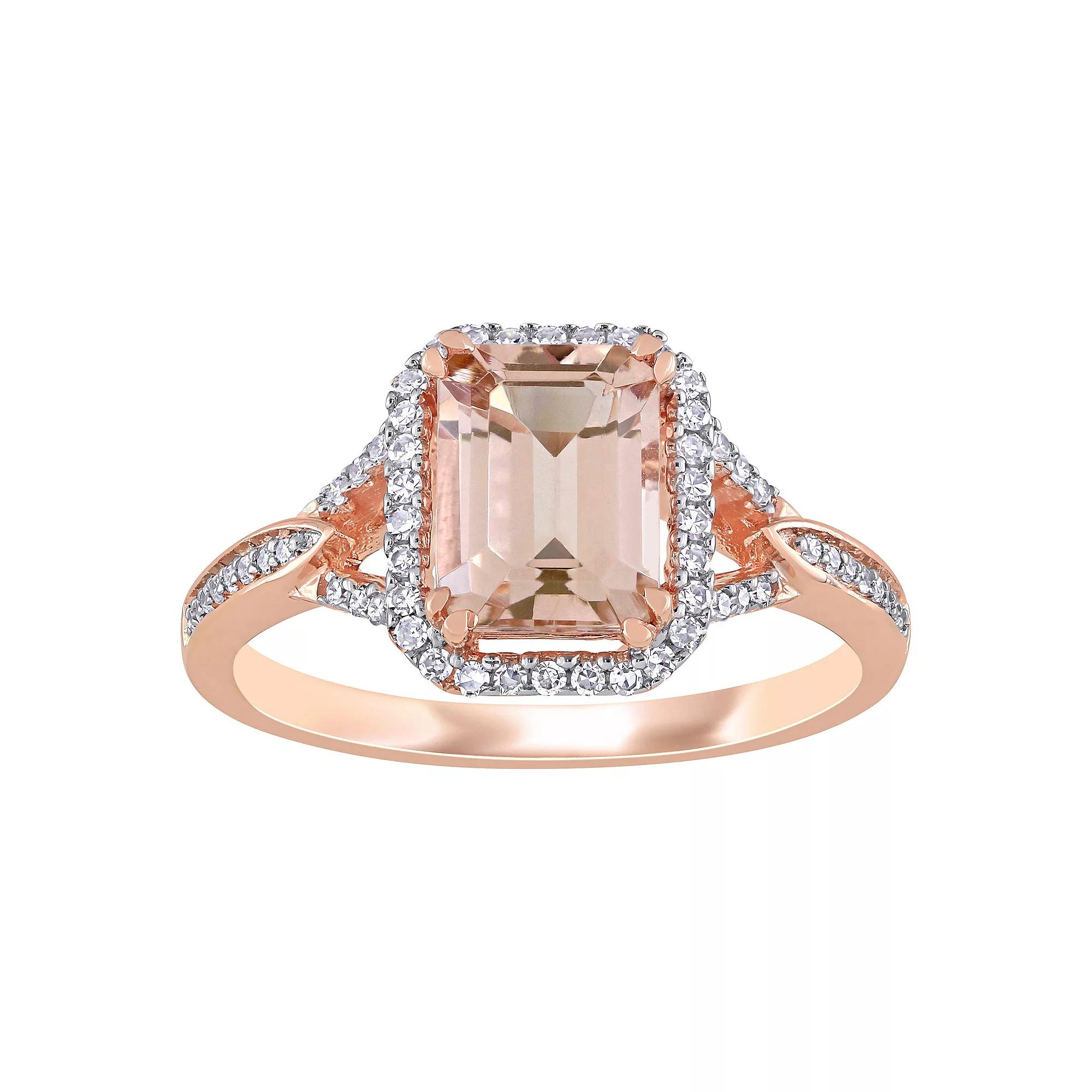 Stella Grace 14k Rose Gold Morganite & 1/5 Carat T.W. Diamond Halo Engagement Ring, Womens, 14k Rsgold Product Image